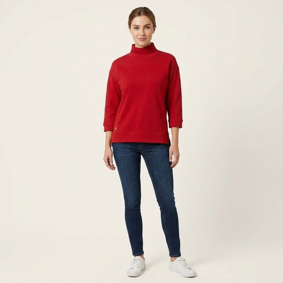 Lauren Ralph Lauren Tops - Ralph Lauren Mock Neck Sweatshirt 3/4 Sleeve Drop Shoulder Red Women's Size XL